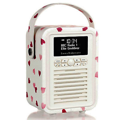 VQ Retro Mini DAB/FM Bluetooth Digital Radio, Exclusive Emma Bridgewater Pattern, Pink Hearts VQ Retro Mini DAB/FM Bluetooth Digital Radio, Exclusive Emma Bridgewater Pattern, Pink Hearts